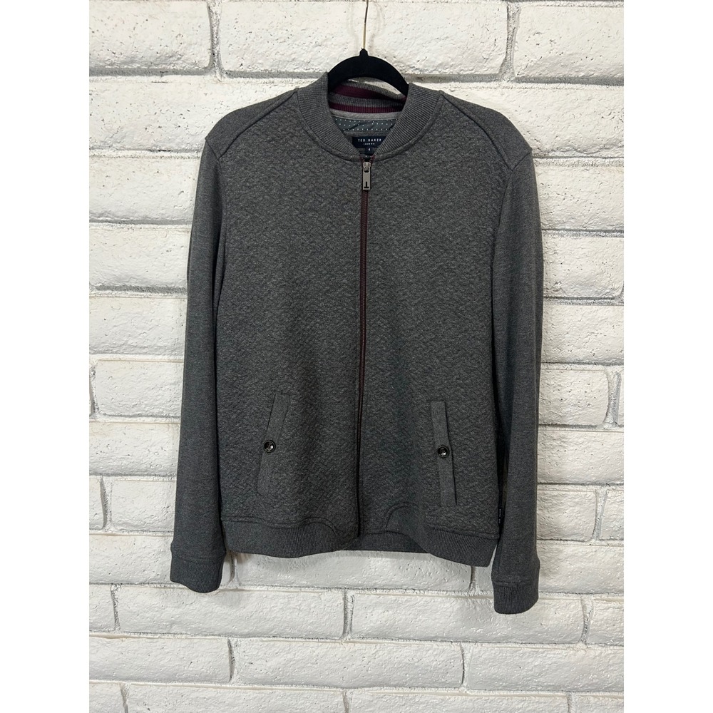 Ted Baker London Bruno Grey Textured Knit Bomber Jacket Mens Size 4 L Large